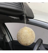 Kristal Taşlı Disko Topu Dikiz Ayna Süsü Büyük 8cm Altın