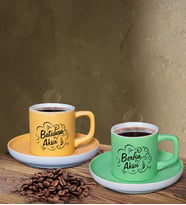 BK Gift Kişiye Özel İsimli Sarı ve Yeşil Renk İkili Türk Kahvesi Fincan Seti-6, Ev Hediyesi, Arkadaşa Hediye, Doğum Günü Hediyesi