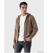 LCWAIKIKI Classic Kahverengi Kapüşonlu Erkek Fermuarlı Sweatshirt
