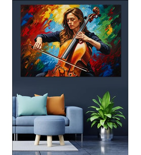 Çello Çalan Zarif Genç Kadın Dekoratif Kanvas - Mdf Ahşap Tablo