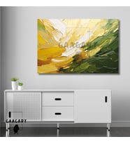 Tekli Yatay Kanvas Duvar Tablosu Soyut Gold Haki Yağlı Boya Deseni
