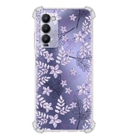 PrintiFy Tecno Camon 18 Uyumlu Köşe Korumalı Floral Lila Tasarımlı Şeffaf Silikon Kılıf