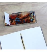 Kişiye Özel İsimli Cam Masa İsimliği - Gold Metal Plakalı Minimalist Kalemli Ofis İsimlik Seti