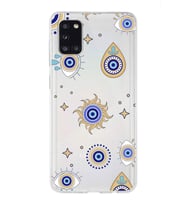 PrintiFy Galaxy A31 ile Uyumlu 1mm Slim Fit Nazar Boncuğu 5 Baskılı Şeffaf  Kılıf