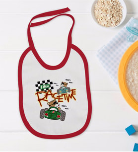 BK Kids Race Time Tasarımlı Kırmızı Bebek Mama Önlüğü-1