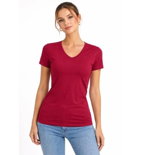 T-Shirt V Yaka Slim Fit Likralı Tişört Günlük Basic Body - Bordo