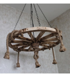 Otantik Çarşı Ahşap Halatlı Teker Avize 80 cm. 5'li