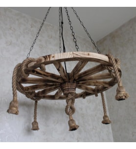 Otantik Çarşı Ahşap Halatlı Teker Avize 80 cm. 5'li