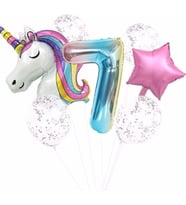 Pazariz  Unicorn Folyo Balon Doğum Günü Seti 7 Yaş