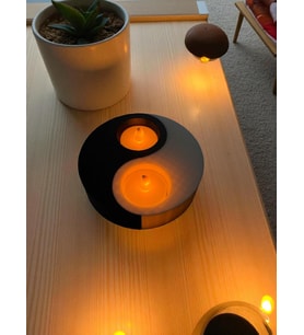 Yin Yang Tealight Mumluk Siyah-Beyaz Çift Yuvalı Dekoratif Mumluk- (Anakonda Siyah-Beyaz)