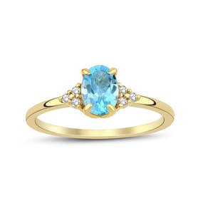 Blue Topaz Oval Tektaş Pırlanta Yüzük