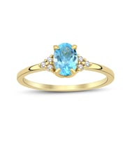 Blue Topaz Oval Tektaş Pırlanta Yüzük