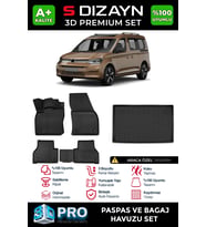 S-Dizayn VW Caddy 3D Pro Havuzlu Paspas ve Bagaj Havuzu Seti (2'li SET) 2020 Üzeri A+ Kalite