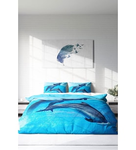 Çift Kişilik ( Lastikli Çarşaflı ) %100 Pamuk Saten Nevresim Takımı Dolphin3