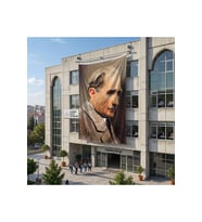Sivil Gazi Mustafa Kemal Atatürk Yan Portre Poster Bayrak Raşel Kumaş 6x9 metre ATA8