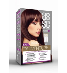 Asse Adventure Set Saç Boyası, Kalıcı, Canlı Renkler 1+1 Kullanım Seti No6.43 Koyu Kumral Bakır Dore