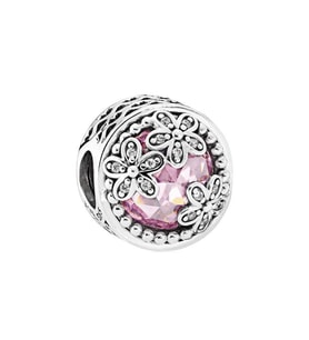Nur Silver Pembe Taş Papatya Detay Gümüş Charm NUR-BL00970
