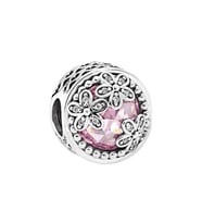 Nur Silver Pembe Taş Papatya Detay Gümüş Charm NUR-BL00970