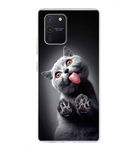 PrintiFy Samsung Galaxy A91 ile Uyumlu 1mm Slim Fit Kedi 2 050c Baskılı Şeffaf  Kılıf