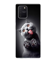 PrintiFy Samsung Galaxy A91 ile Uyumlu 1mm Slim Fit Kedi 2 050c Baskılı Şeffaf  Kılıf