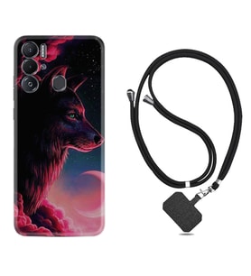 Tecno Pova Neo Kılıf Resimli Boyun Askılı İpli Desenli Silikon Wolf and Moon 1380