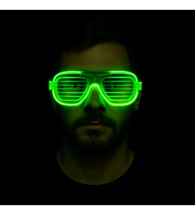 Nessiworld Yeşil LED Işıklı Parti Gözlüğü – Neon Glow Şerit Gözlük 3 Modlu (Krem)