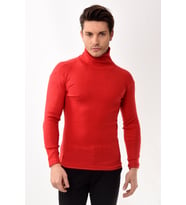 Erkek Balıkçı Yaka Boğazlı Slim Fit Kazak (Kırmızı)