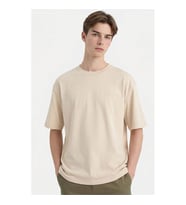 Defacto Boxy Fit Bej Erkek T-Shirt D5875AX/BG74