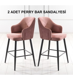 2 ADET PERRY ADA MUTFAK VE BAR SANDALYESİ - BAR TABURESİ - SİLİNEBİLİR BABYFACE KUMAŞ - METAL AYAK