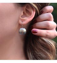 EL İşi Yuvarlak Rose Gold Çizgili Otantik Gümüş Küpe