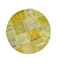 Sarı Yuvarlak Salon Halısı El Dokuma Yün Pamuk Karışımlı Vintage Stil Patchwork Detaylı
