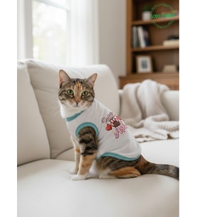Patili Aşk Desenli Kedi ve Köpek Kıyafeti–Sevimli Evcil Hayvan Tişörtü Elbisesi , Farklı Renk (Beyaz)