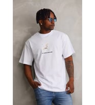 Unisex Baskılı Oversize T-Shirt - Beyaz