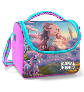 Coral High İlkokul Kız Çocuk Okul Beslenme Çantası, Turkuaz Pembe Anime Kız, Termoslu (Isı Yalıtımlı) (Çok Renkli)