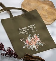 BK Gift Kişiye Özel İsimli Anneler Günü Tasarımlı Haki Kumaş Bez Çanta, Baskılı Omuz Çantası, Alışveriş Çantası, Anneler Günü Hediyesi, Anneye Hediye-9