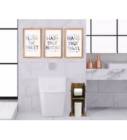BK Home Doğal Masif Ahşap Tuvalet Kağıtlığı ve Dekoratif 3’lü Retro Ahşap Tablo-3 (Beyaz)