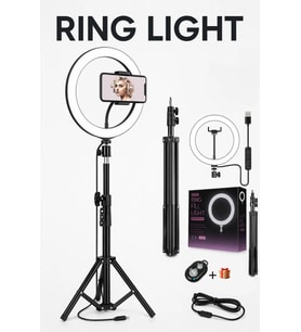 Kumandalı Youtube Tiktok Çekim 3 Işıklı Telefon Tutucu Makyaj Işığı Ring Light 10Inç+2.1M Tripod