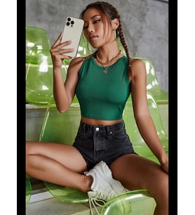 Fantezia Night Kadın Yeşil Kare Yaka Crop Top Bluz