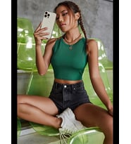 Fantezia Night Kadın Yeşil Kare Yaka Crop Top Bluz