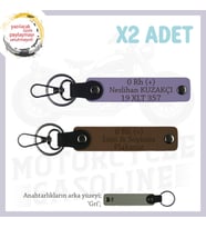 Motorcu Dostlara, İsim Plaka ve 0 Rh (+) Kan Grubu Yazılı Özel x2' li Anahtarlık Takım, Kahve-Mor-Gr (Çok Renkli)