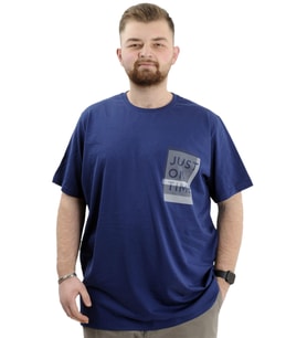 Mode XL Büyük Beden Baskılı Bisiklet Yaka Erkek Tişört JUST ON TIME U24042 İndigo
