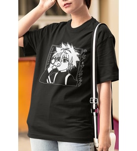 Anime Hunter x Hunter Killua Tişört (Siy.Byz.Kareli Dsn.)