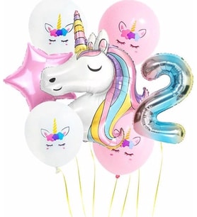 Pazariz  Gökkuşağı Rakam Unicorn Folyo Balon Seti 2 Yaş