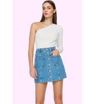 Kadın Denim Mini Etek Yüksek Bel Pamuk Günlük Kombinler Hafta Sonu Yaz Aylarının Vazgeçilmezi (Mavi)