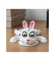 Pawodi Şaşkın Tavşan Hareketli Bardak Altlığı  Kupa Konunca Hareket Eden 3D Baskı Masaüstü Dekor  Eğlenceli Coaster (Beyaz)