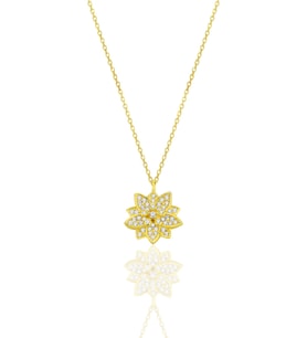 Gümüş altın yaldızlı zirkon taşlı lotus çiçeği kolye SGTL12789GOLD