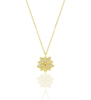 Gümüş altın yaldızlı zirkon taşlı lotus çiçeği kolye SGTL12789GOLD