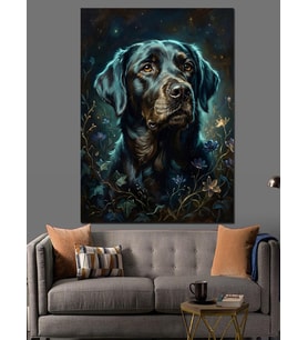 Siyah Labrador Köpek Portresi Dekoratif Kanvas - Mdf Ahşap Tablo