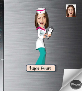 Kişiye Özel Hemşire Kadın Ahşap Magnet -3