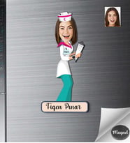 Kişiye Özel Hemşire Kadın Ahşap Magnet -3